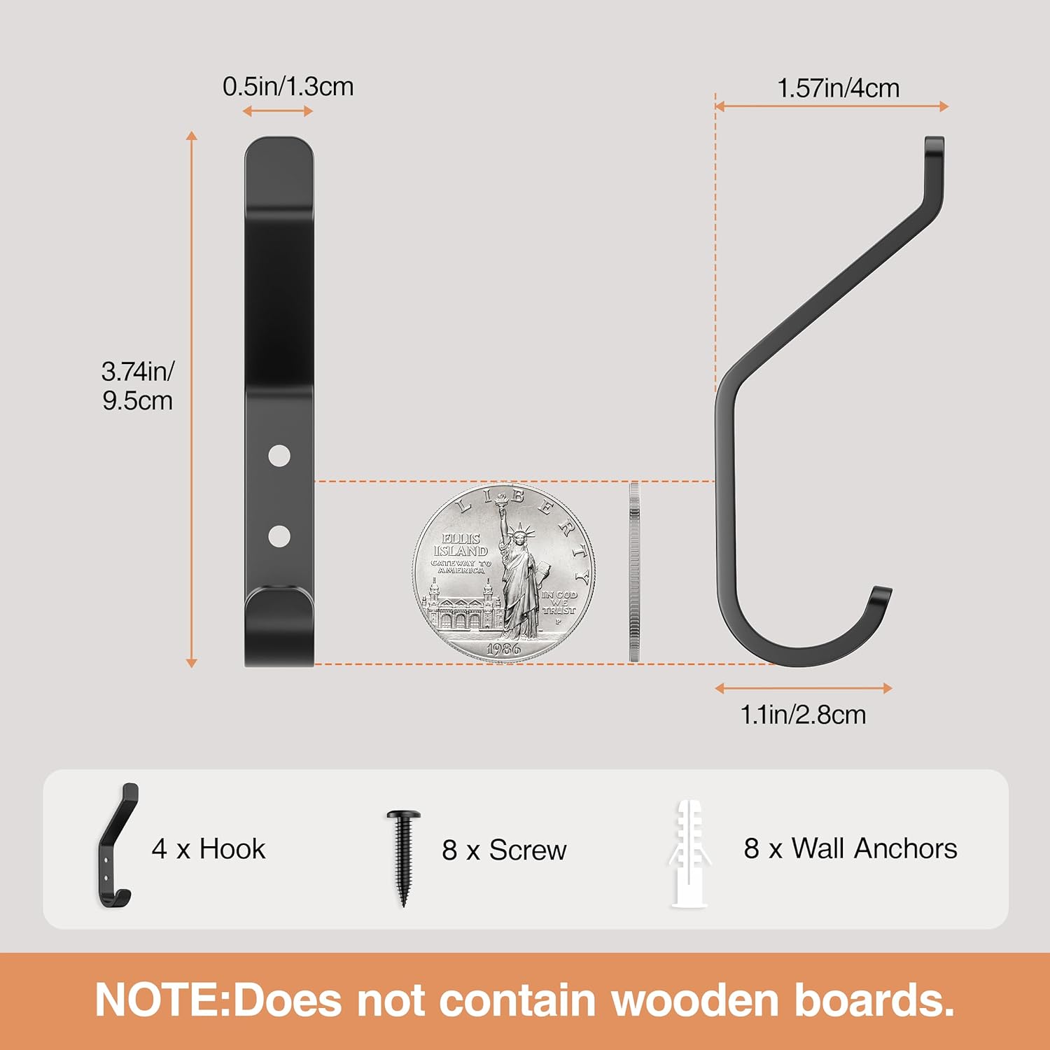 Convenient Wall Hooks for Hanging Clothes Heavy Duty Black Hangers 0.51*0.51*3.7inch