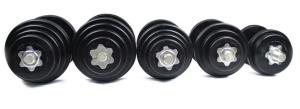 Quality manufacture black rubber coated iron sand dumbbell with rubber bar wholesale
