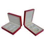 Custom Red Leatherette Commemorative Coin Boxes 133*110*80mm