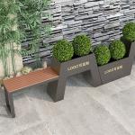 Outdoor large public chair with metal black planter pot