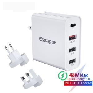 Quality Essager 2021 Earl High-quality Essager 48W PD Charger 4 Port Wall Charger QC3.0 Wall Charger UK US Adapter wholesale