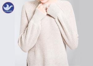 Quality Cream Ladies Wool Jumpers Side Slit Reglan Sleeves Half Cardigan Knitting wholesale