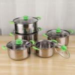 Quality Stainless Steel 5pcs Cookware Set Soup Pot for Cooking with Green Handle