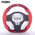 Red Carbon Fiber Rounded Top Flat Bottom Steering Wheel Tesla Model 3 Y