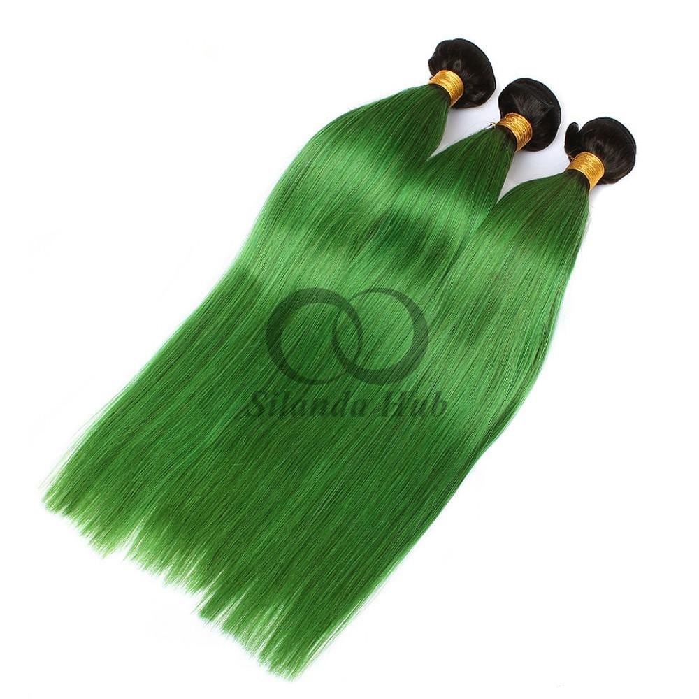 #T1B/Green Straight Remy Human Hair Bundles Sew In Weave Bundles Brazilian Bundle Deals