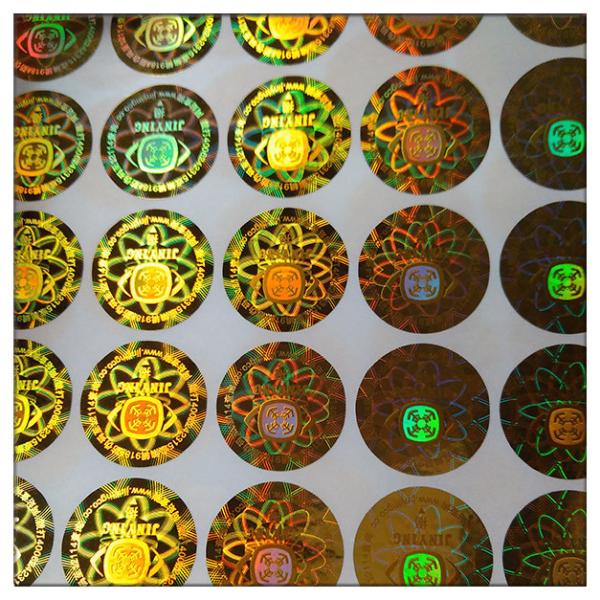Die cut adhesive golden hologram laser label , customized golden hologram laser