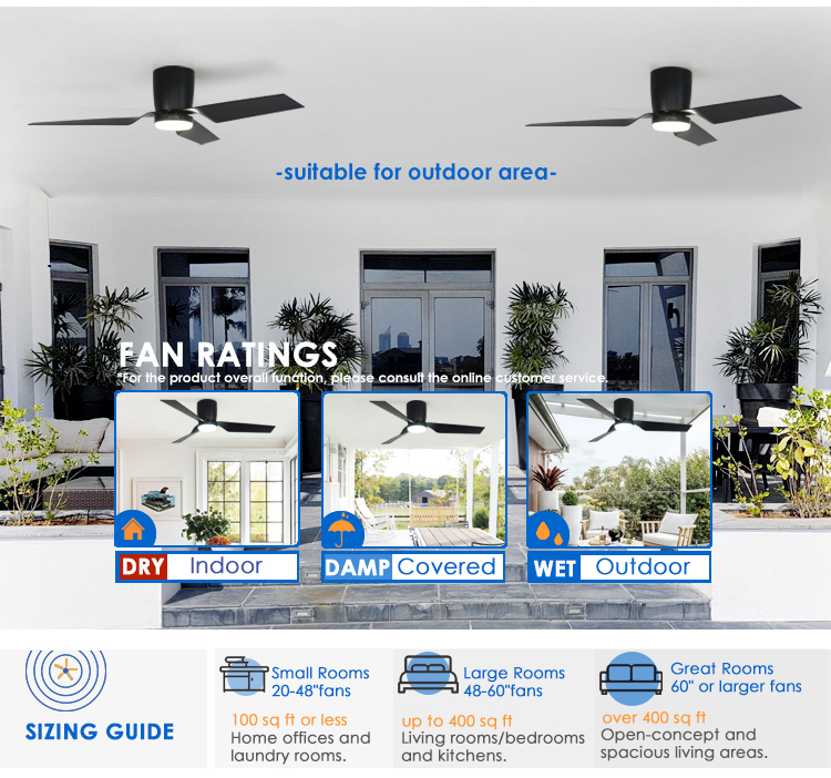 Low Profile Ceiling Fan with Safety Remote Control and 3 Color LED Light by 1stshine
