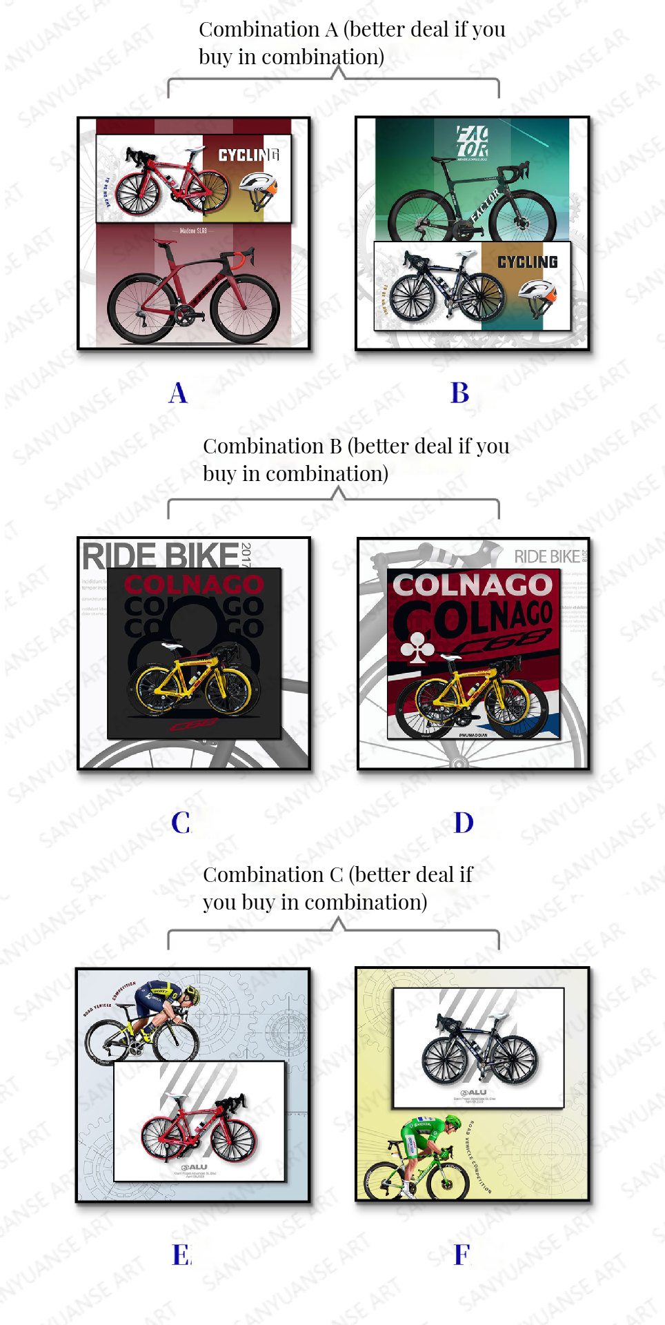 Electric Format Children's Room and Bedroom Decoration Modern Retro Alloy Bicycle Hanging Painting with Crystal Mural
