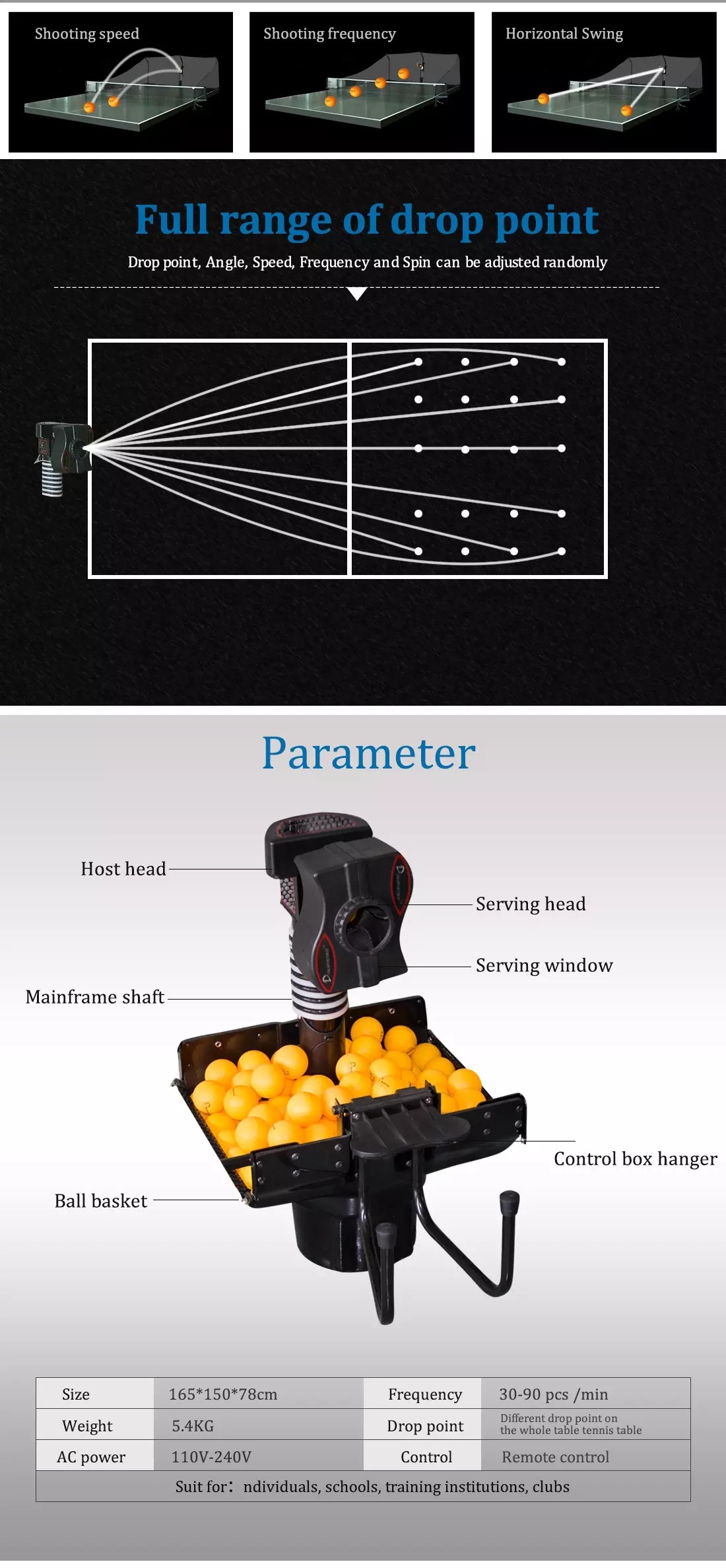Siboasi AC 240V Automatic Table Tennis Machine Ping Pong Ball Machine