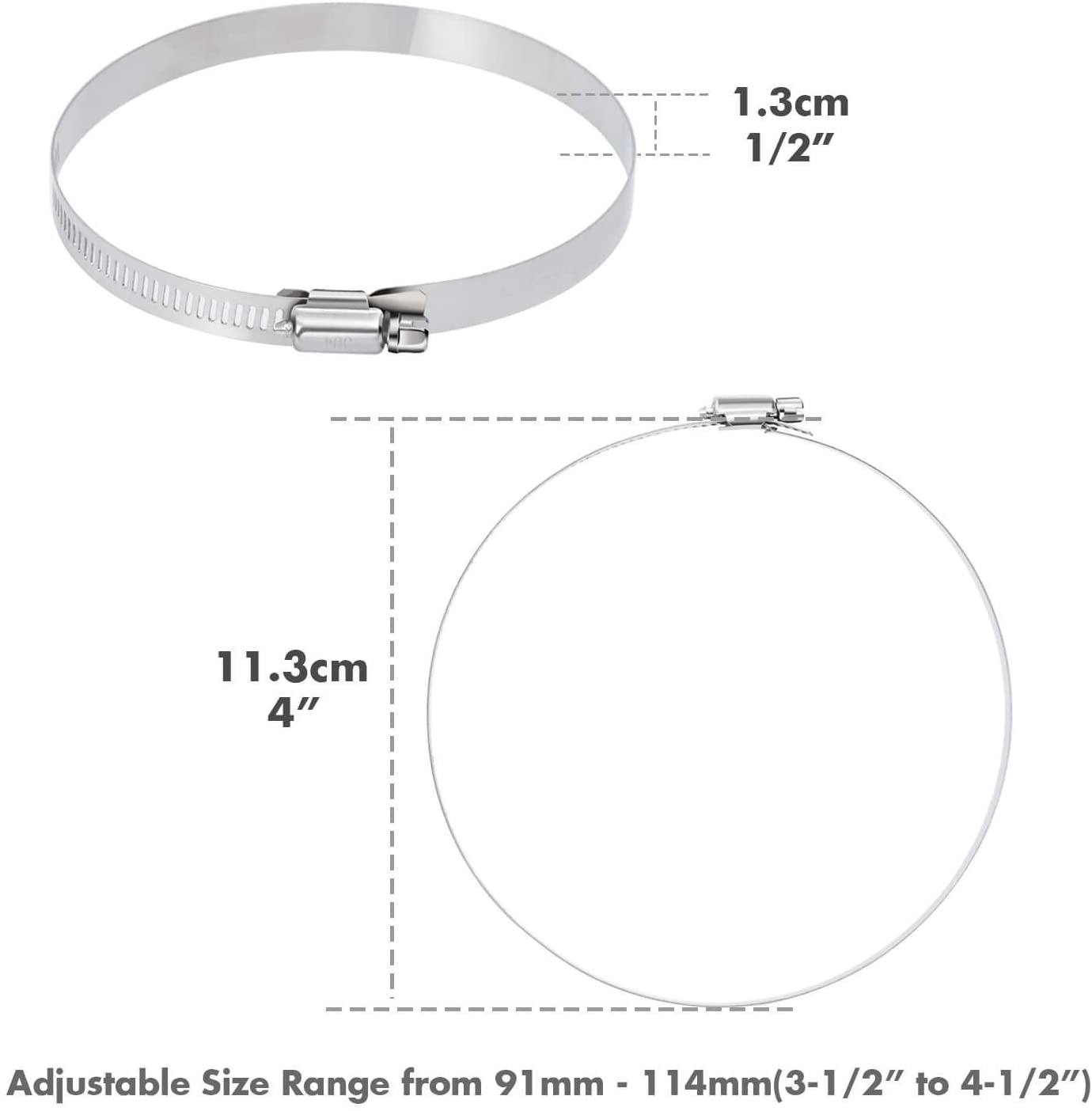 ZINC Finish Heavy Duty Clamp 4 Inch 304 Stainless Steel Hose Clamps Duct Clamp with Worm Gear Metric Measurement System 91-114mm Fuel Line Cl