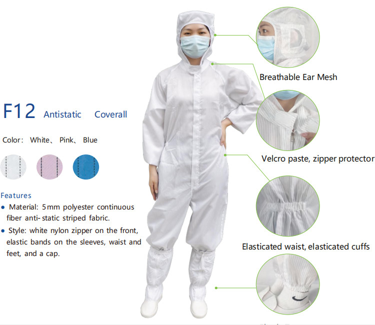 Dust Free Coverall Suit For Medical Pharmacy Mushroom Mycology Cleanroom Supplies Anti Static Polyester