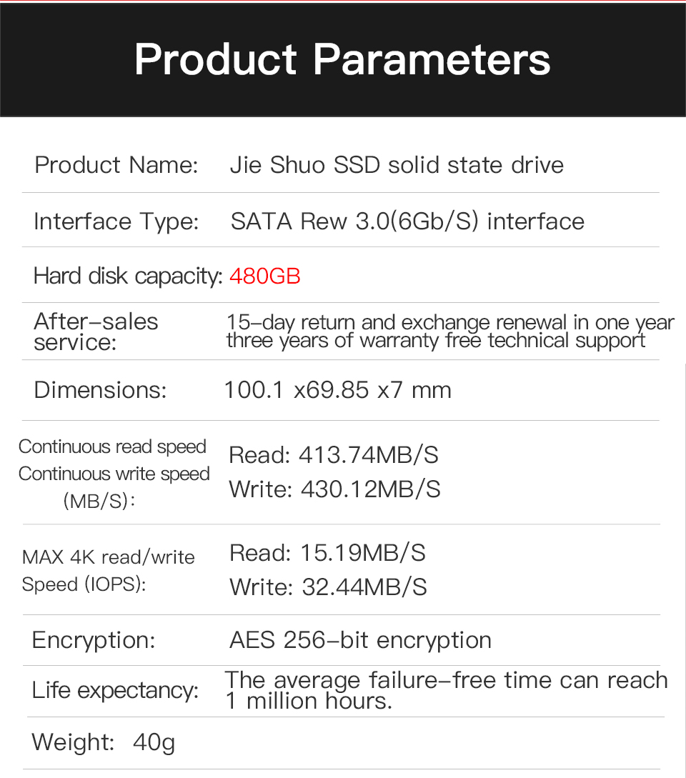 480GB SSD Solid State Drive