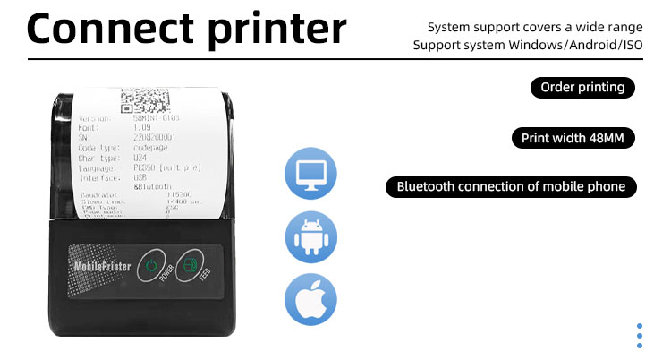 Max Paper Size 58mm Stock Printer Bluetooth Android Portable Invoice Receipt Phone Pos58