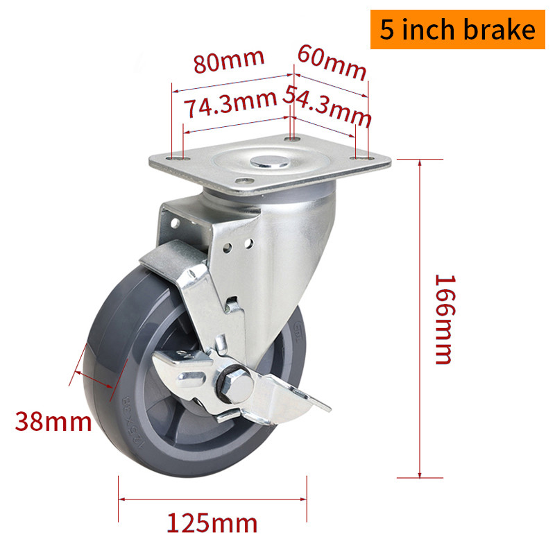 EDL‌ Medium Duty 5inch Caster TPU Plate by Rigid , Swivel and Brake Type 250kg