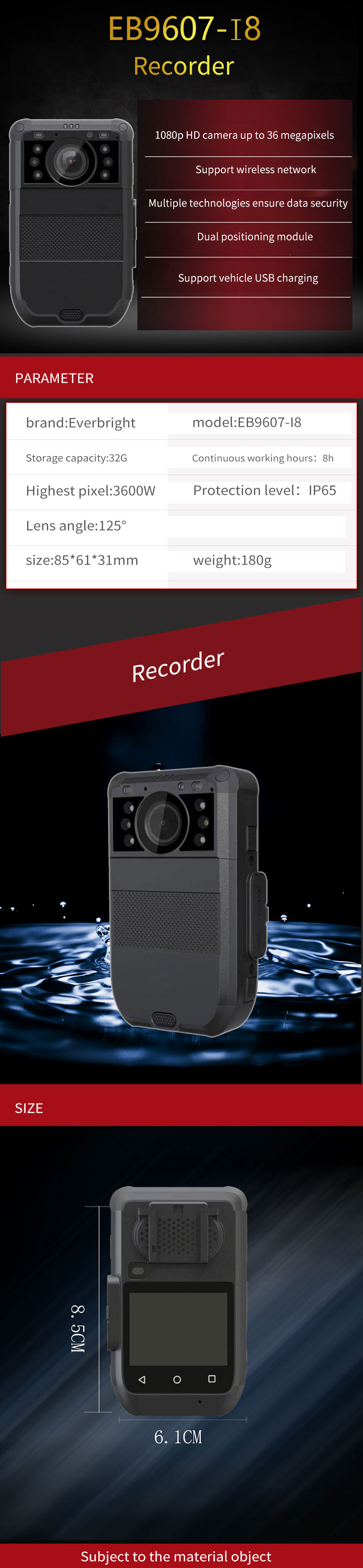 Waterproof GPS Law Enforcement Recorder 128G Body Worn Video Camera