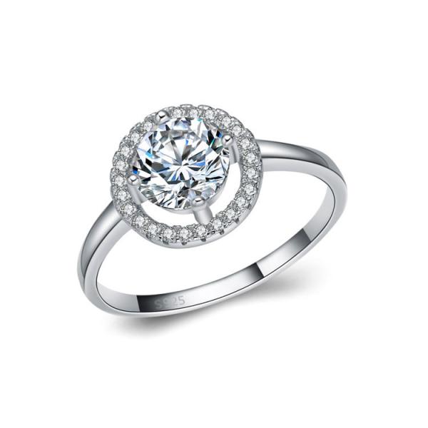 925 Sterling Silver Round Clear Cubic Zirconia Ring Wedding Jewelry For Women
