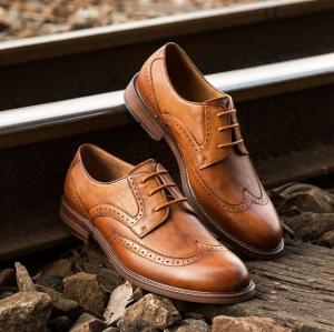 Quality Retro Vintage Mens Leather Dress Shoes Brown Oxfords Zip Lace Up Brogue Shoes wholesale