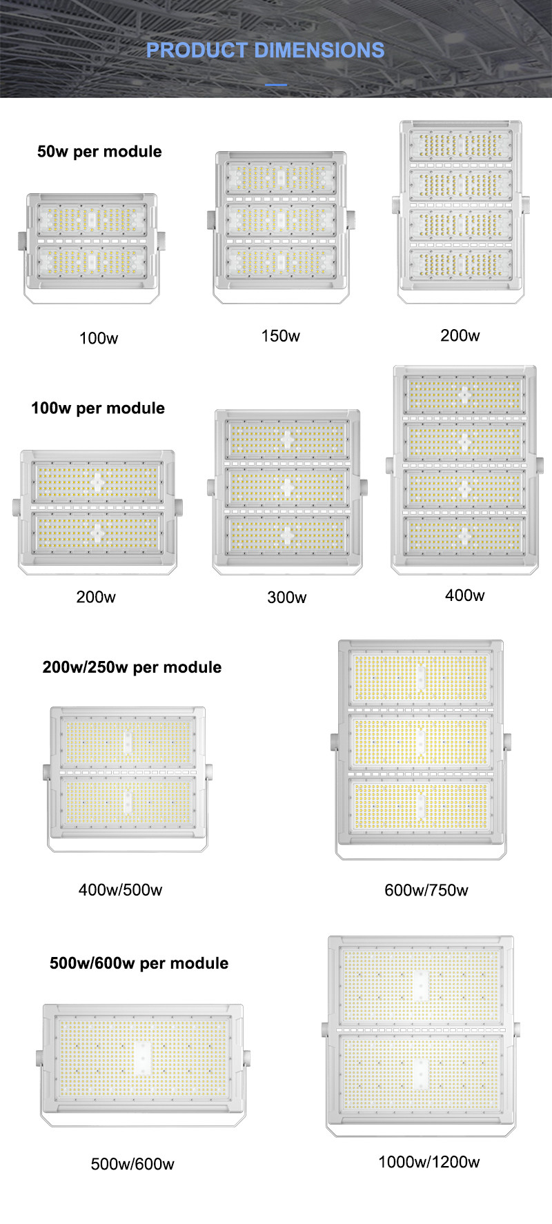 Module 600 Watt Led Flood Light Ip65 Die Cast Aluminum With Anti UV PC Lens