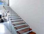 Wooden Tread Railing Building Floating Stairs , Floating Glass Staircase With