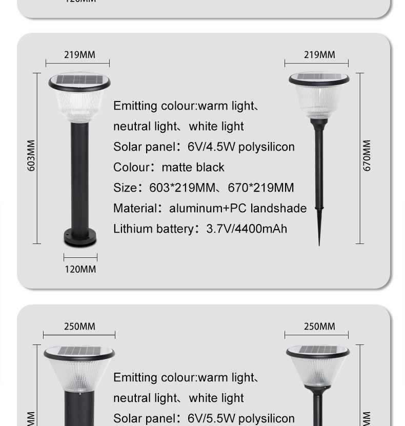 Ornamental Garden Solar Lawn Light High Lumen Garden Lawn Yard Landscape 226x750mm