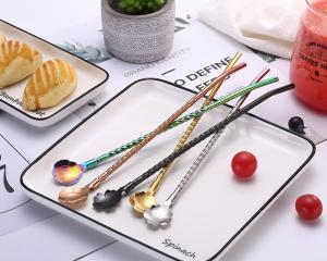Quality Logo Stamping Stainless Steel Spoon Straws / Elegantly Spoon Straws Metal wholesale