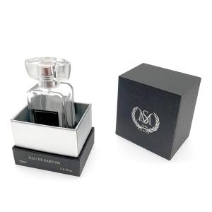 Quality Custom Silver Foil Logo Texture Black Paper Gift Perfume Box Packaging wholesale