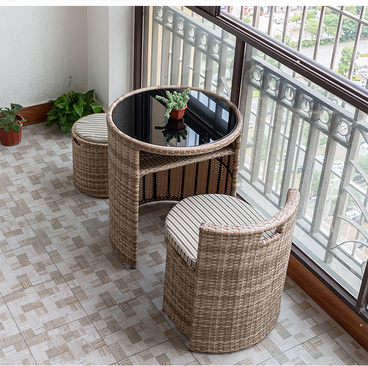 Eco Three Piece Rattan Furniture Waterproof Outdoor Dining Table And Chairs