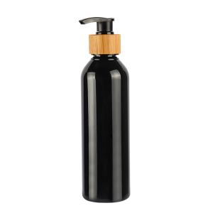 Quality Black Round Shoulder Cosmetic Lotion Bottle Bamboo PET Bottle 180ml 200ml 250ml 300ml wholesale