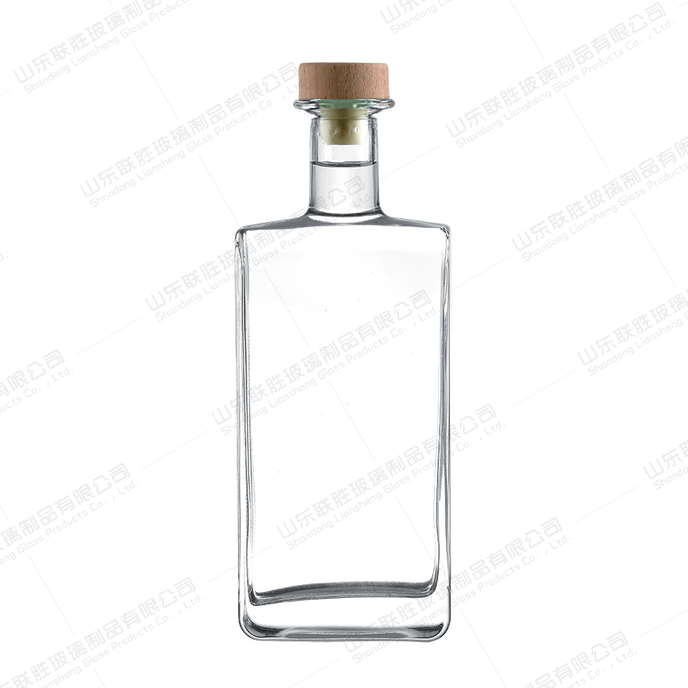 Flat Square Customized Glass Bottle For Gin Whiskey Rum 500ml 750ml 700ml