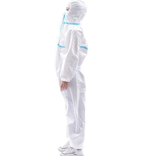 White Blue Disposable Isolation Gown , Disposable Coverall Suit For Intensive
