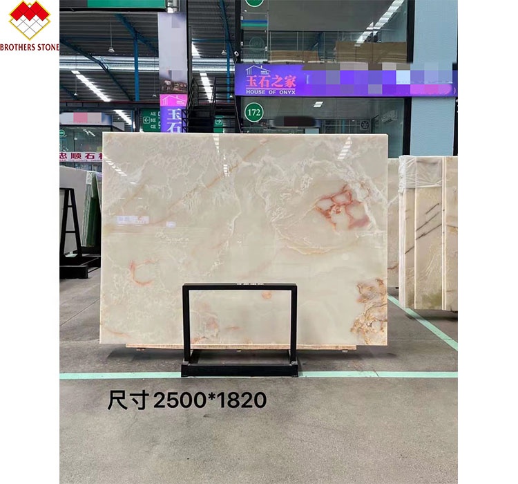 Backlit Royal White Onyx Marble Slab for Customizable Table Countertop and Wall Panel