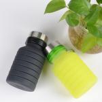 Silicone outdoor sports folding water bottle 560ml food grade silicone logo