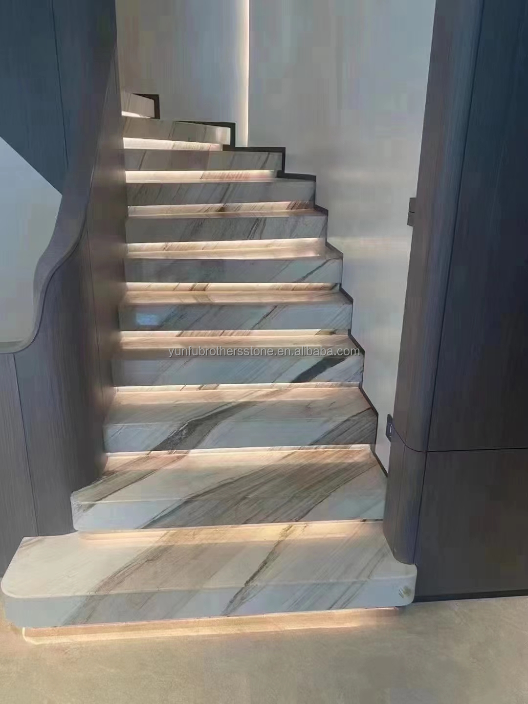 Modern Polished Beige Marble Stairs for Hotels and Villas Graphic Design Flooring