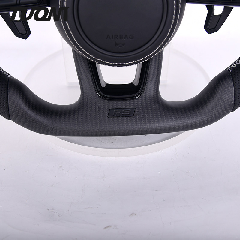 Matte Carbon Fiber Perforated Leather Audi Steering Wheel Custom Modify