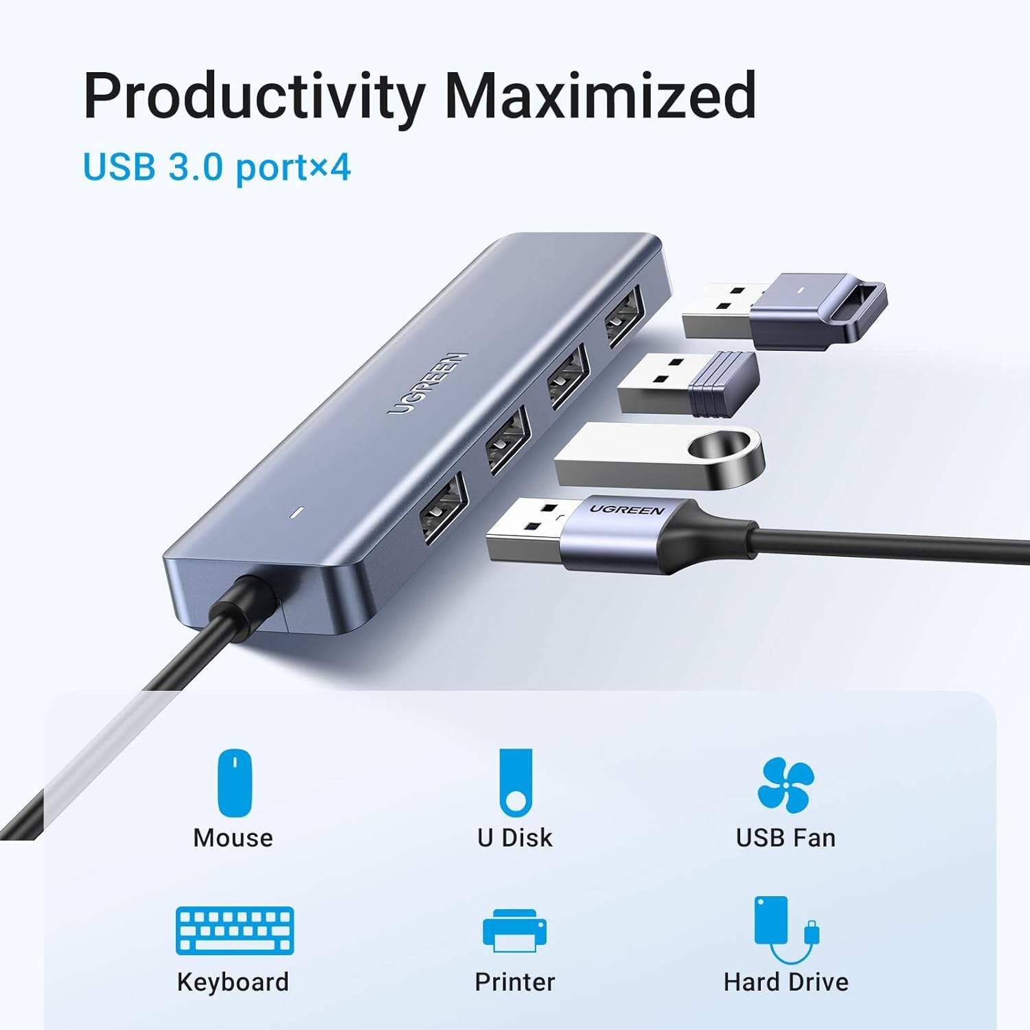 USB C Hub 4 Ports, USB C to USB Hub with 4 USB 3.0, Powered USB C Splitter for Laptop