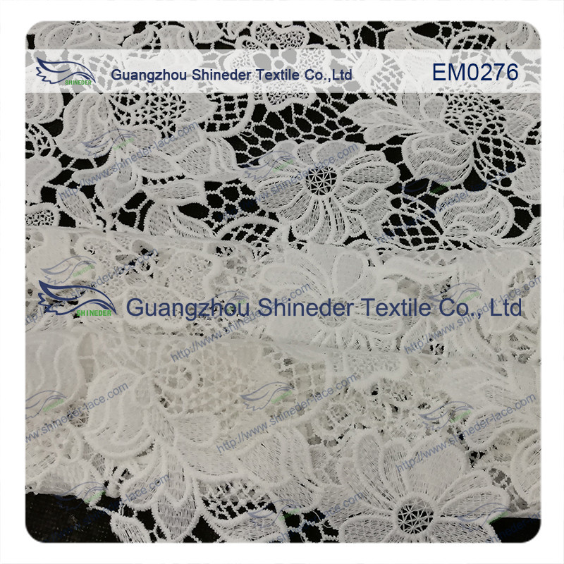Mesh polyester lace Fabric White Flower Embroidered Lace material for girls dress