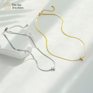 Quality 14k Stainless Steel Flat Snake Chain Necklace Cross Diamond Zircon Pendant wholesale