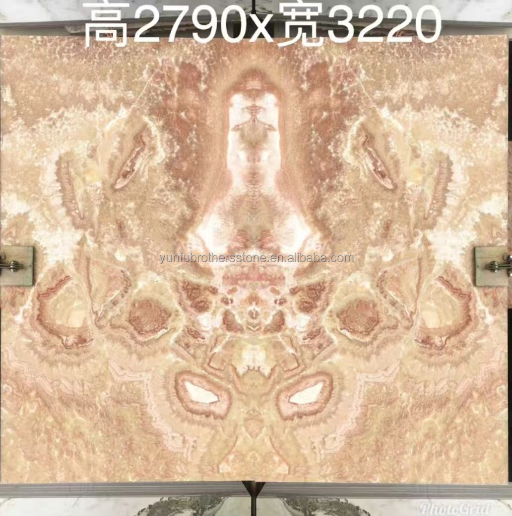 Modern Design Polished Marble Bookmatch Tile Custom Backlit Red Dragon Jade Onyx Wall