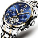 KINYUED tourbillon mechanical watch men oem waterproof stainless steel back
