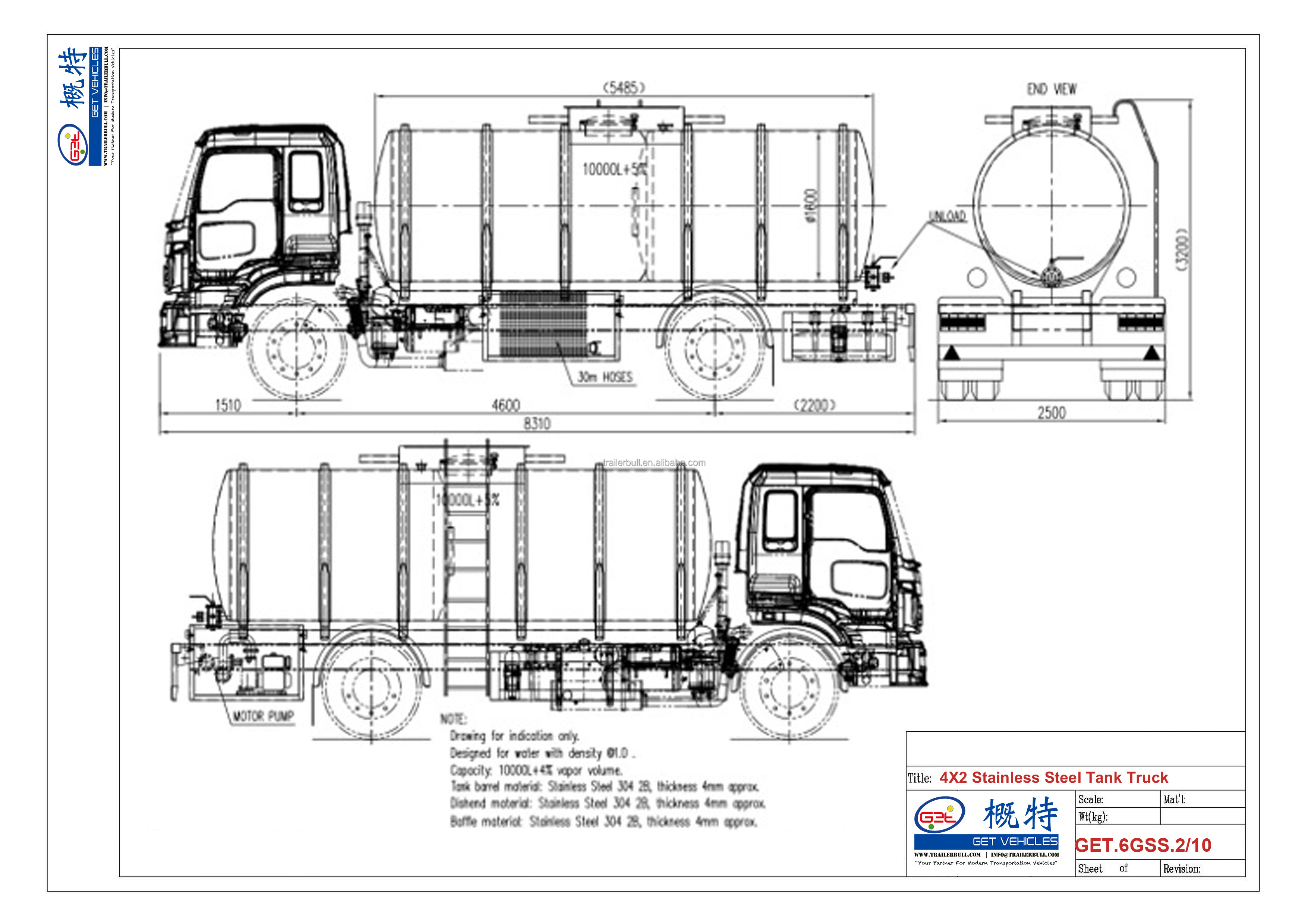 11-20T Foton / Forland Chassis 270hp Stainless Steel SS304 Tanker For Water And Food Delivery