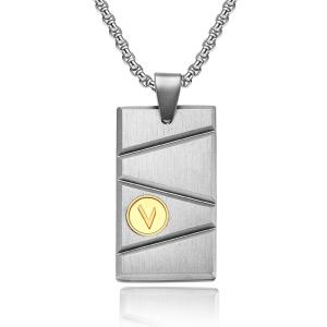 Quality V Letter Embossed Men's Necklace with Square Pendant Simple Numerology Jewelry for Anniversary Occasion wholesale