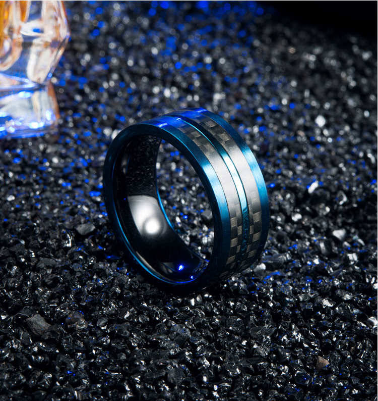 Waterproof Stainless Steel Ring Plated Blue No Fade Men's Simple Finger Rings