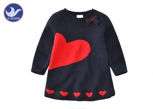 Quality Hearts Jacquard Girls Knitted Dress A- Line Long Sleeves Round Neck With Butterfly Knot wholesale