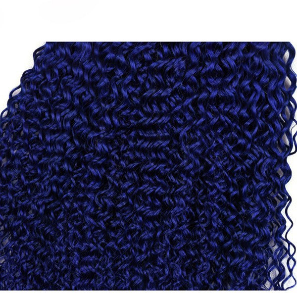 Blue Kinky Curly Remy Human Hair Bundles Sew In Weave Bundles Brazilian Bundle Deals