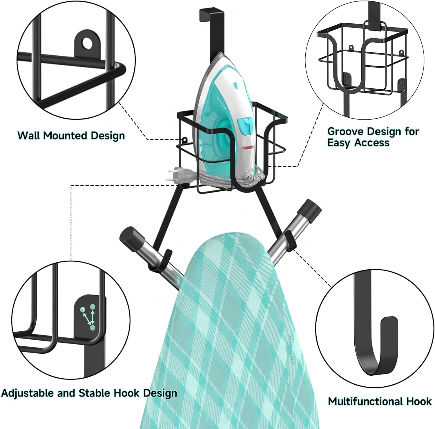 Large Storage Basket Metal Steel Wall Mount Ironing Board Organizer with Powder Coating