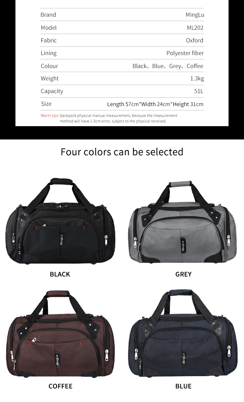 Multipurpose Large Capacity Travel Duffle Bag Rainproof For Men