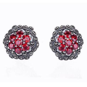 Quality Thai Silver Jewelry 925 Silver Red Cubic Zirconia Marcasite Stud Earrings (E11064RED) wholesale
