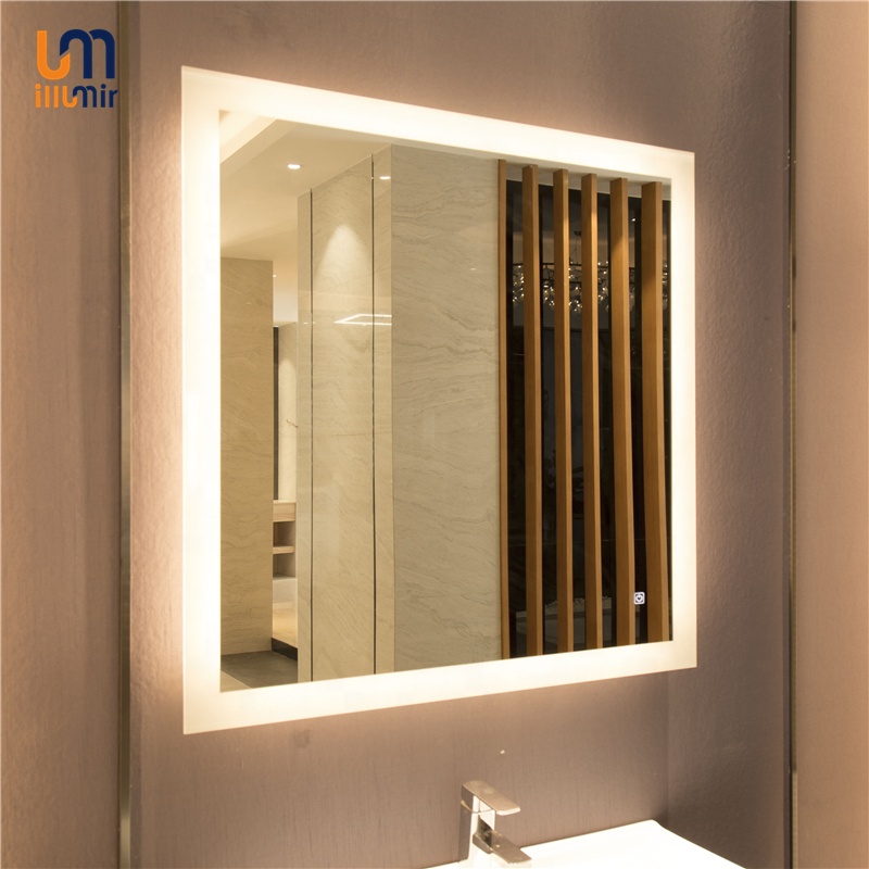 Wall Mounted Heating Pad LED Mirror with 5mm Polished Silver and Optional Light Color