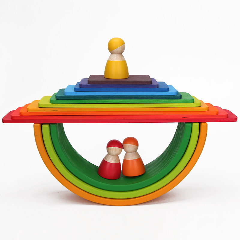 Brown 18cm Rainbow Wooden Building Blocks Toy Creative Educational