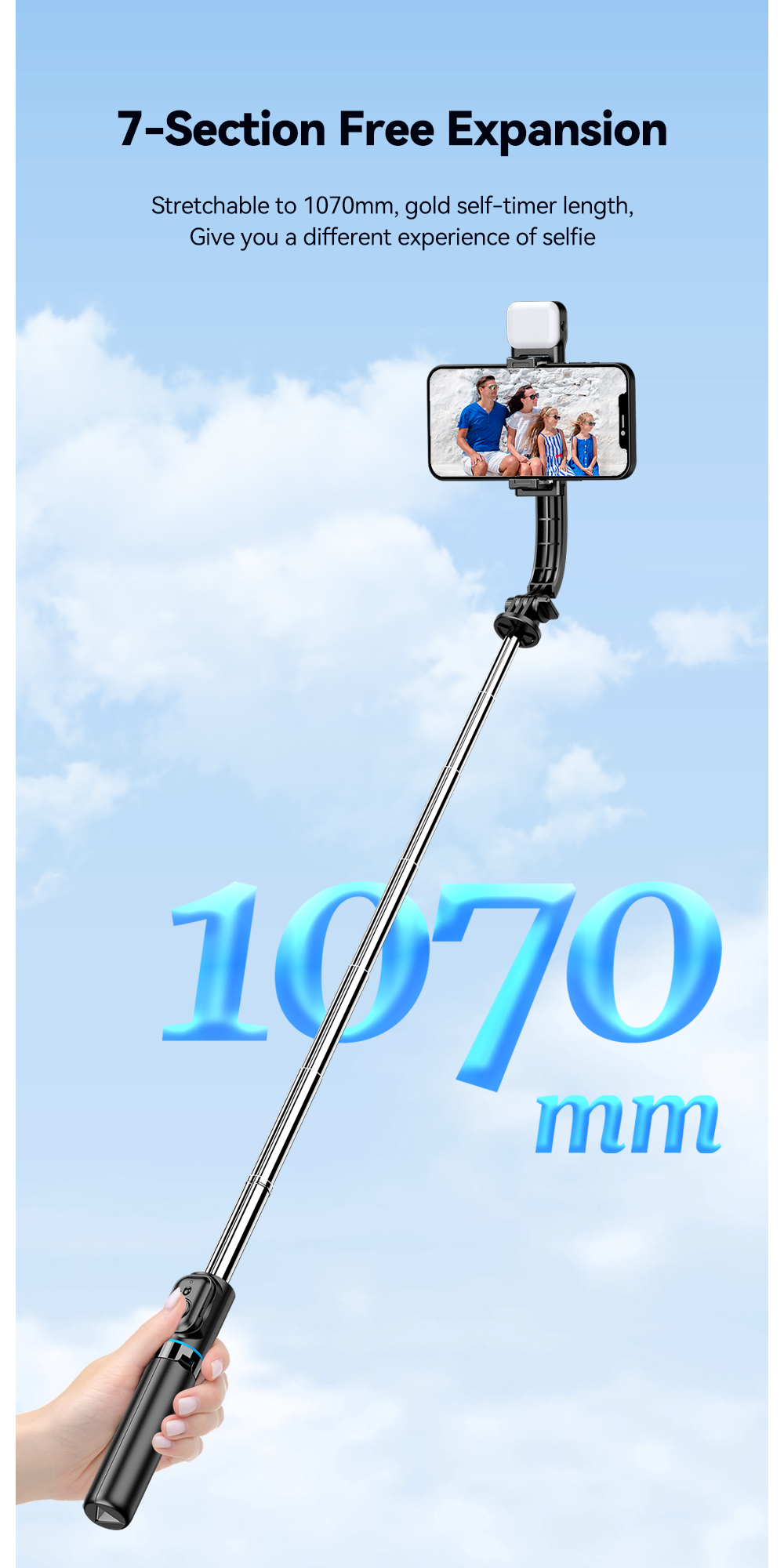 Bluetooth Remote Control Long Selfie Stick Adjustable For Mobile Phones